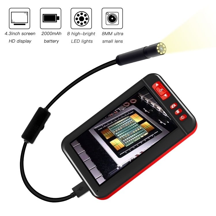 P20 4.3 Inch Screen Display HD1080P Inspection Endoscope with 8 LEDs, Length: 10m, Lens Diameter: 8mm, Hard Line