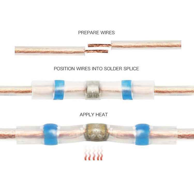 100 PCS AWG16-14 1.5-2.5mm Seal Heat Shrink Butt Wire Connectors Blue Terminals Solder Sleeve