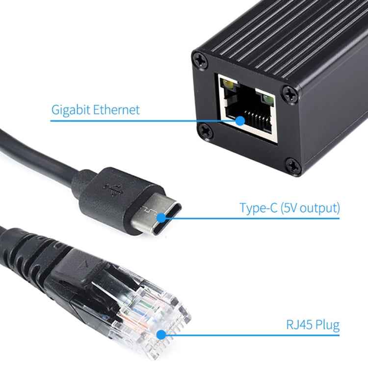 Waveshare Metal Case Gigabit PoE Splitter, 5V 2.5A Type-C Out