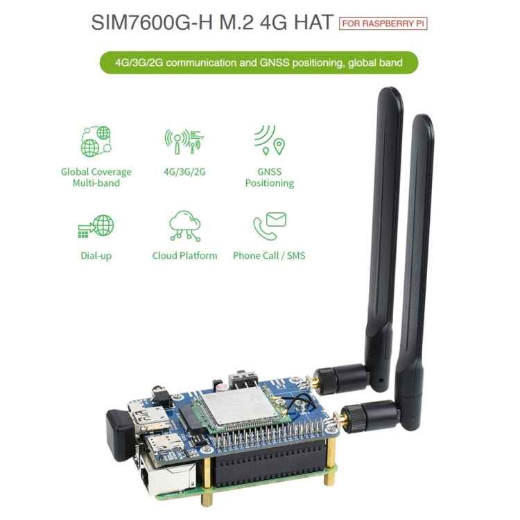 Waveshare SIM7600G-H M.2 4G HAT LTE CAT4 High Speed GNSS Global Band Module for Raspberry Pi