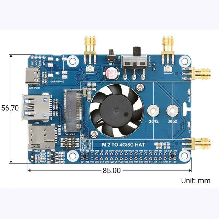 Waveshare RM500U-CN 5G HAT Quad Antennas LTE-A Multi Band Module Board for Raspberry Pi