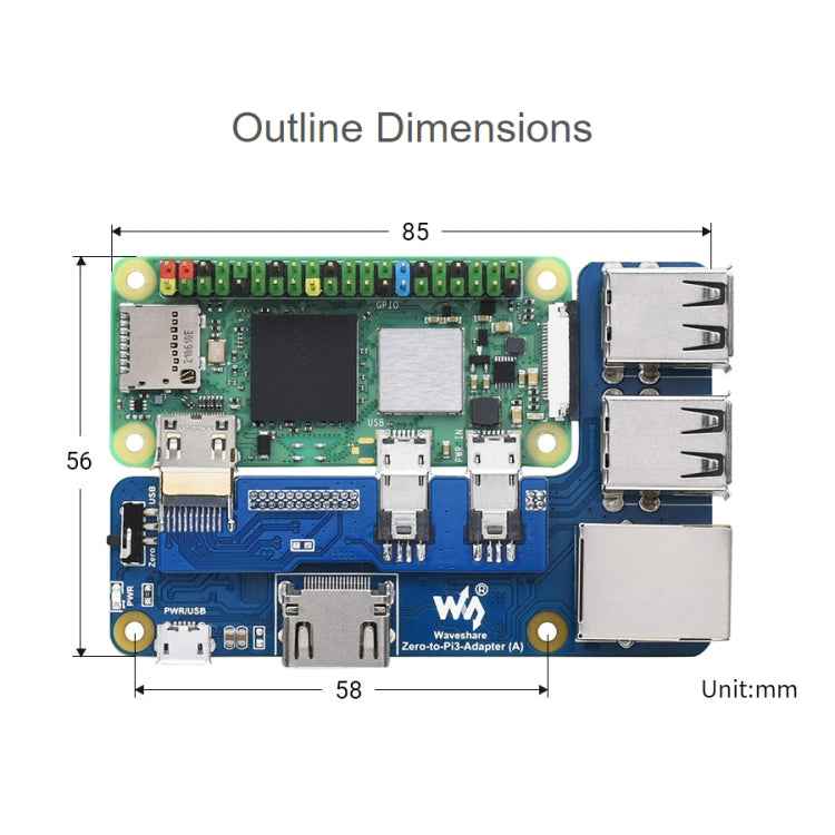 Waveshare Raspberry Pi Zero To 3B Adapter for Raspberry Pi 3 Model B/B+