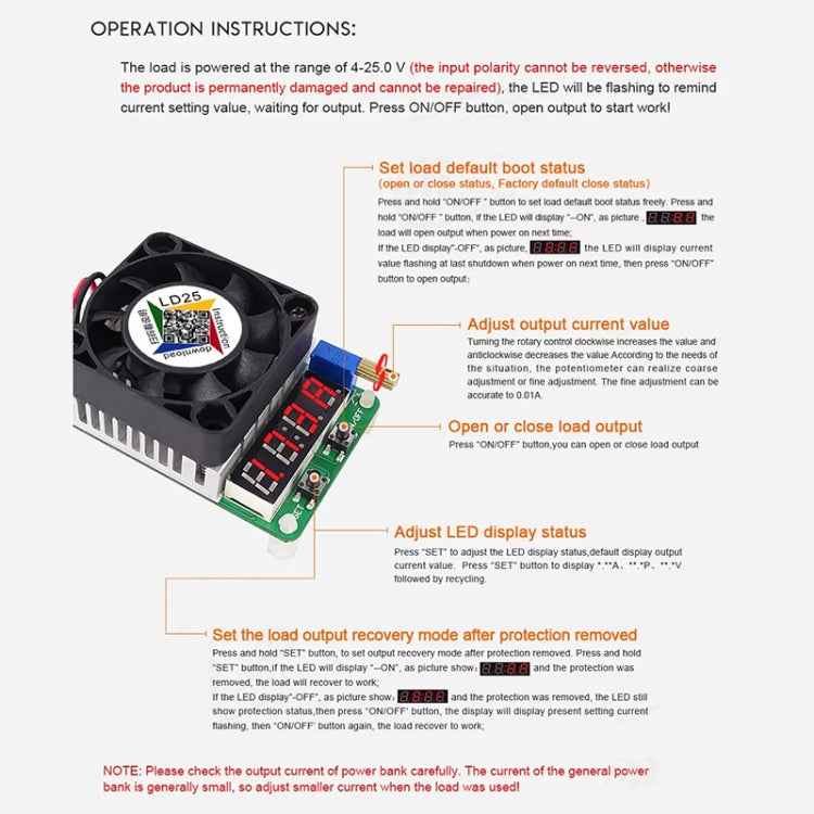 LD25 Adjustable Current Voltage Electronic USB Load Resistor Discharge Battery Test