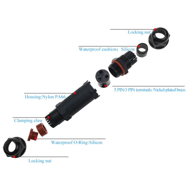XYS20 IP68 Waterproof 3 Pin Straight Cable Connector, XYS20