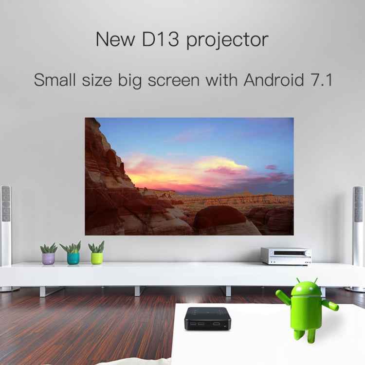 D13 2+16G 854 x 480 Android 7.1.2 Mini Pocket Projector 4K DLP Smart Handheld LED WIFI Home Theater Projector, Support USB / TF / HDMI