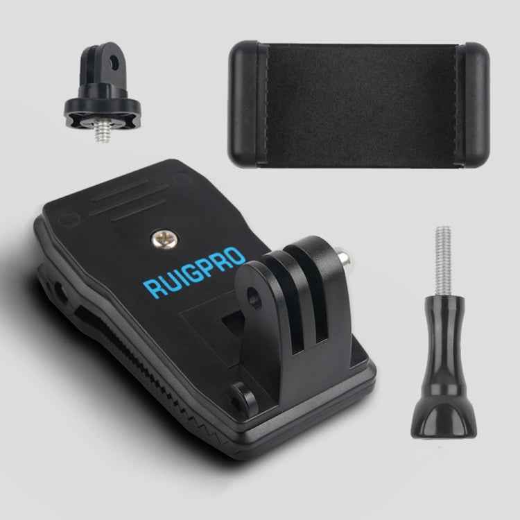 RUIGPRO 360 Degree Rotation Backpack Rec-Mounts Clip Clamp Mount + Phone Clamp for GoPro, Insta360, DJI and Other Action Cameras