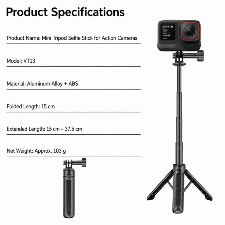 VT-13 Mini Tripod Handheld Selfie Stick for GoPro, Action Camera, VT-13