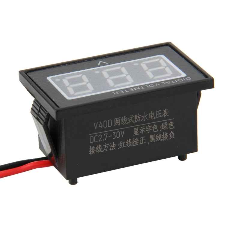 V40D 2 Wires Red Light Display Mini Waterproof IPX4 Digital Voltage Meter, Measure Voltage: DC 2.5-30V, DT0002G, DT0002L, DT0002R