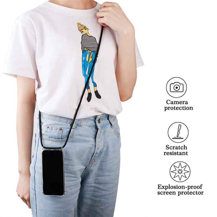Four-Corner Anti-Fall Trasparent TPU Mobile Phone Case With Lanyard for iPhone