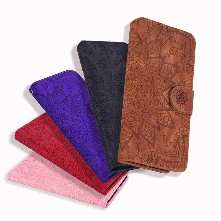 Calf Pattern Double Folding Design Embossed Leather Case with Wallet & Holder & Card Slots