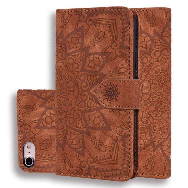 Calf Pattern Double Folding Design Embossed Leather Case with Wallet & Holder & Card Slots