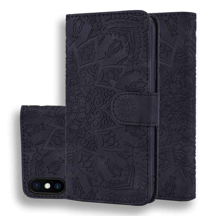 Calf Pattern Double Folding Design Embossed Leather Case with Wallet & Holder & Card Slots