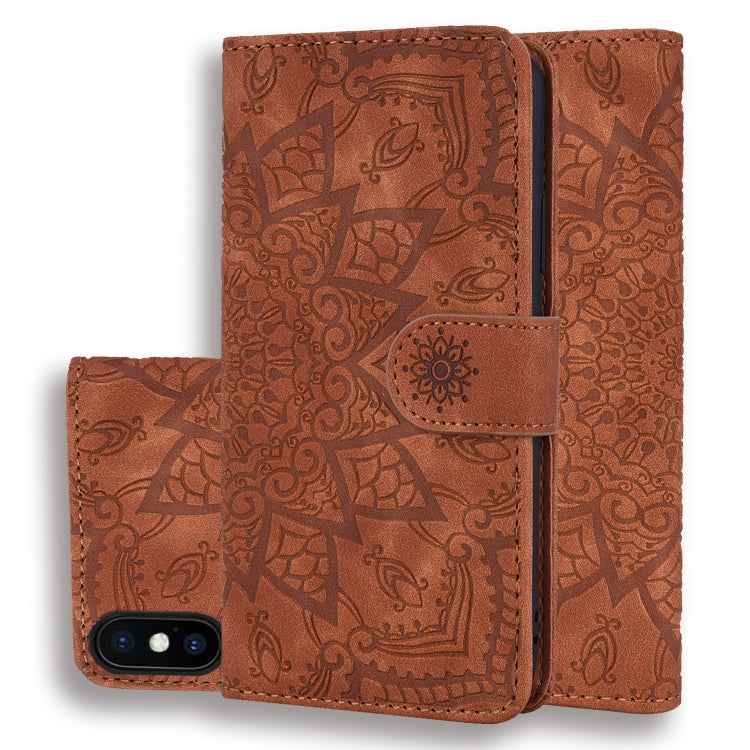 Calf Pattern Double Folding Design Embossed Leather Case with Wallet & Holder & Card Slots