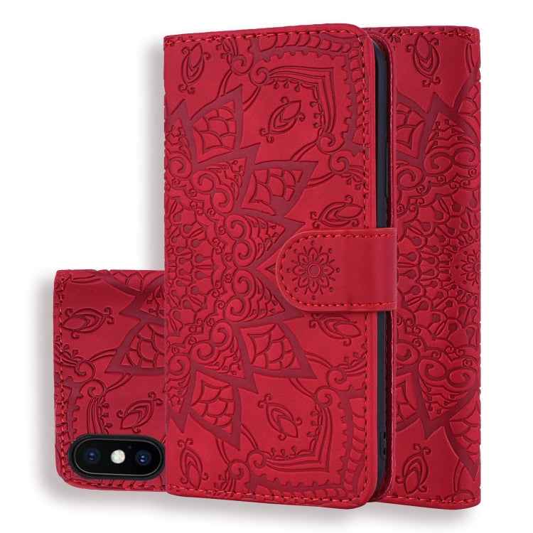 Calf Pattern Double Folding Design Embossed Leather Case with Wallet & Holder & Card Slots