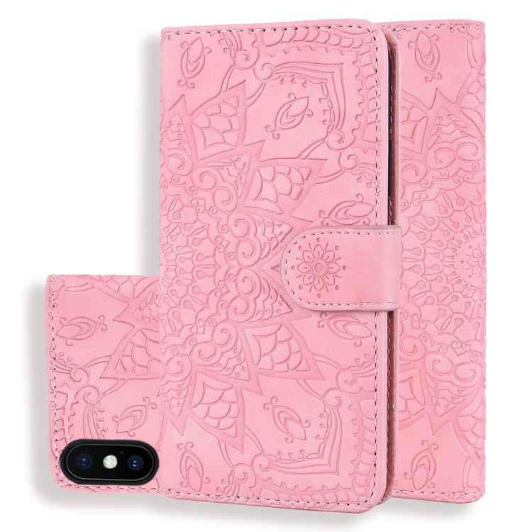 Calf Pattern Double Folding Design Embossed Leather Case with Wallet & Holder & Card Slots