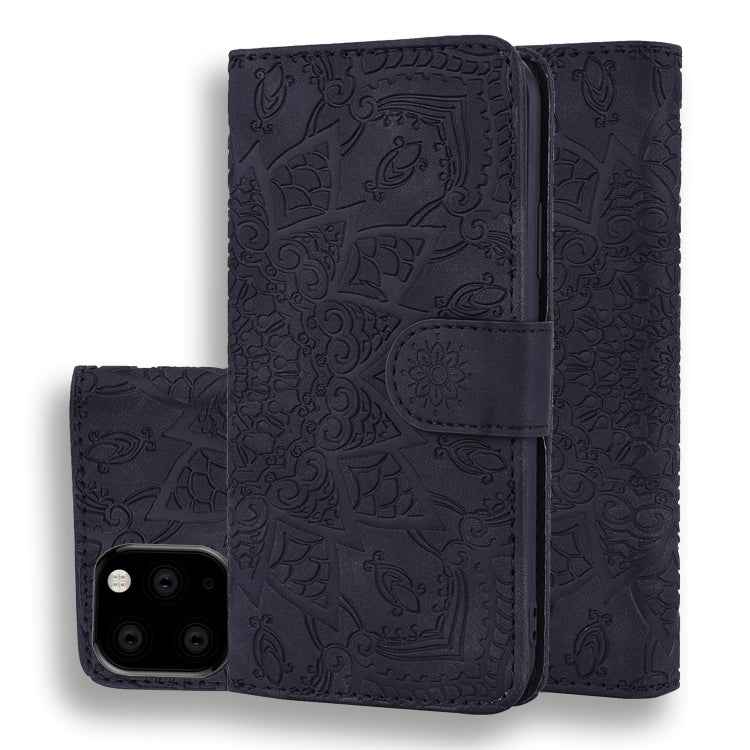 Calf Pattern Double Folding Design Embossed Leather Case with Wallet & Holder & Card Slots