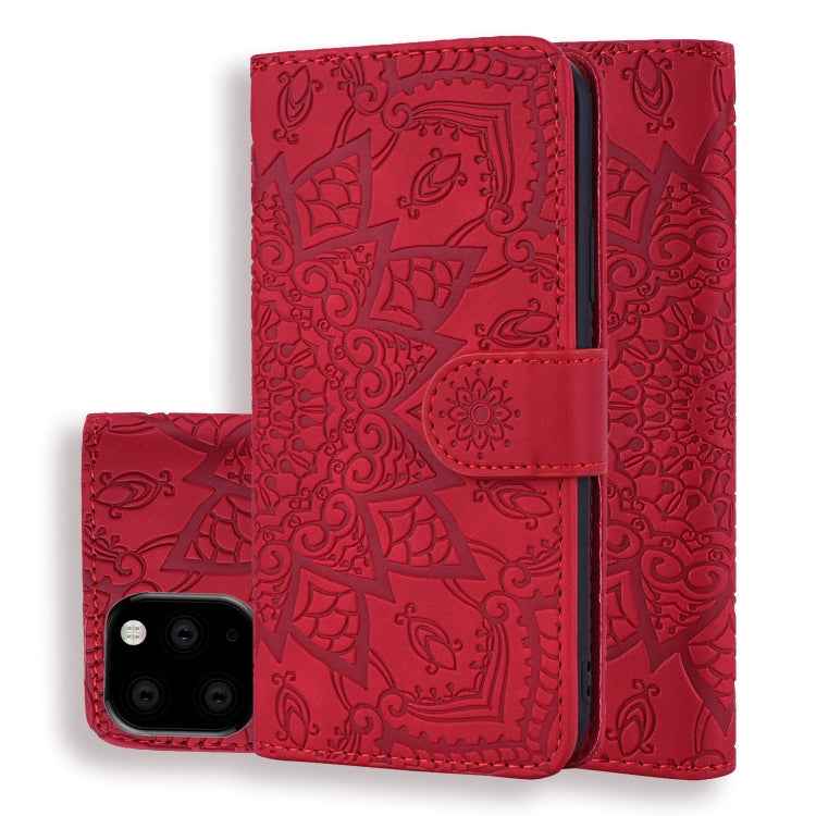 Calf Pattern Double Folding Design Embossed Leather Case with Wallet & Holder & Card Slots