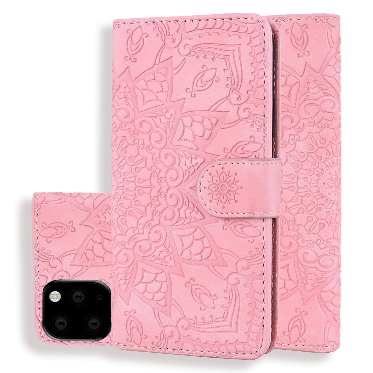 Calf Pattern Double Folding Design Embossed Leather Case with Wallet & Holder & Card Slots