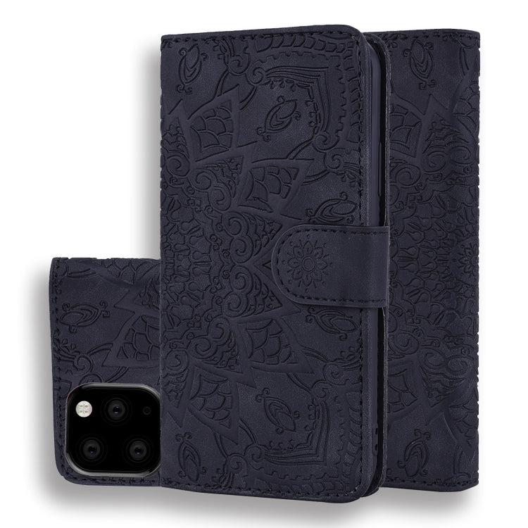 Calf Pattern Double Folding Design Embossed Leather Case with Wallet & Holder & Card Slots