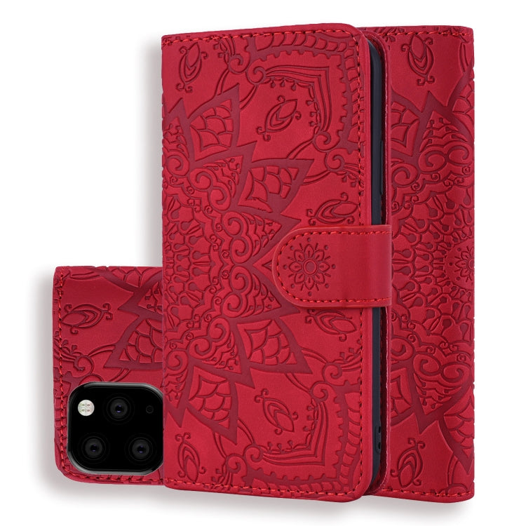 Calf Pattern Double Folding Design Embossed Leather Case with Wallet & Holder & Card Slots