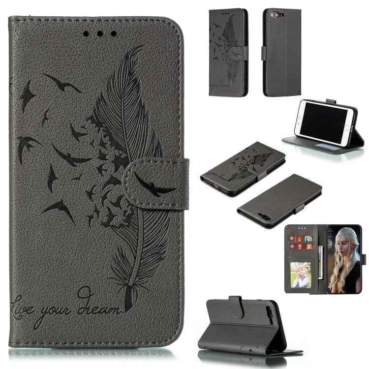 Feather Pattern Litchi Texture Horizontal Flip Leather Case with Wallet & Holder & Card Slots