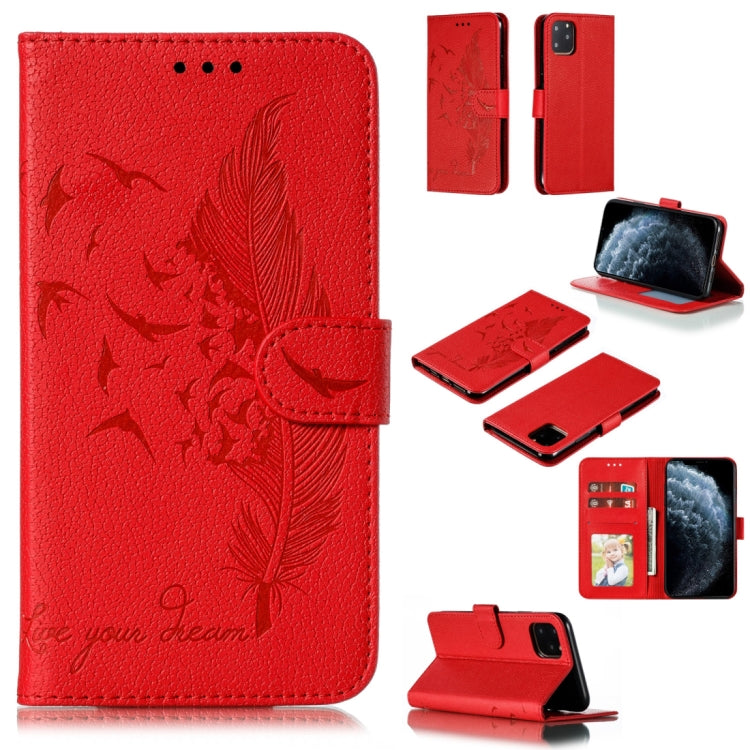 Feather Pattern Litchi Texture Horizontal Flip Leather Case with Wallet & Holder & Card Slots