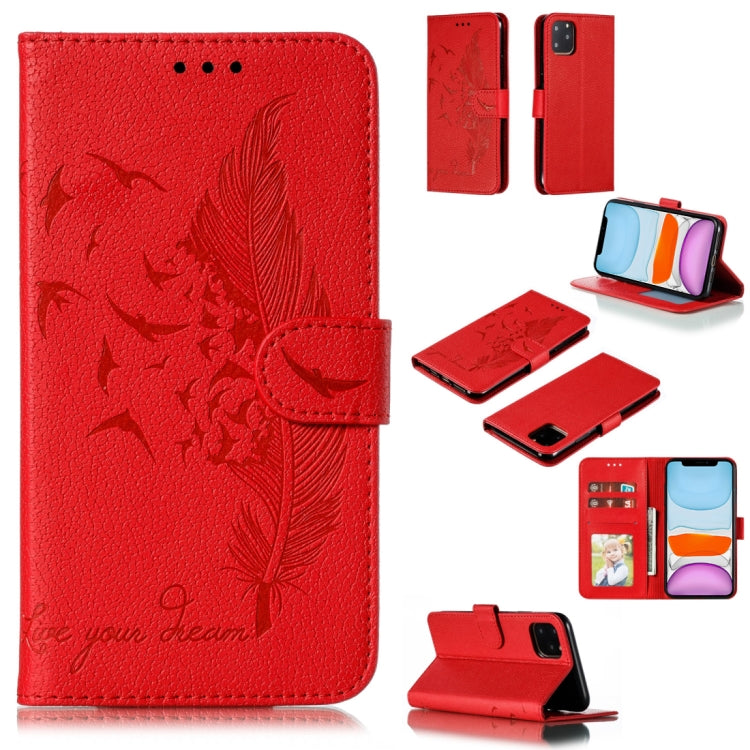 Feather Pattern Litchi Texture Horizontal Flip Leather Case with Wallet & Holder & Card Slots