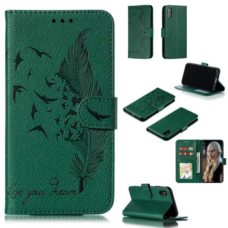Feather Pattern Litchi Texture Horizontal Flip Leather Case with Wallet & Holder & Card Slots
