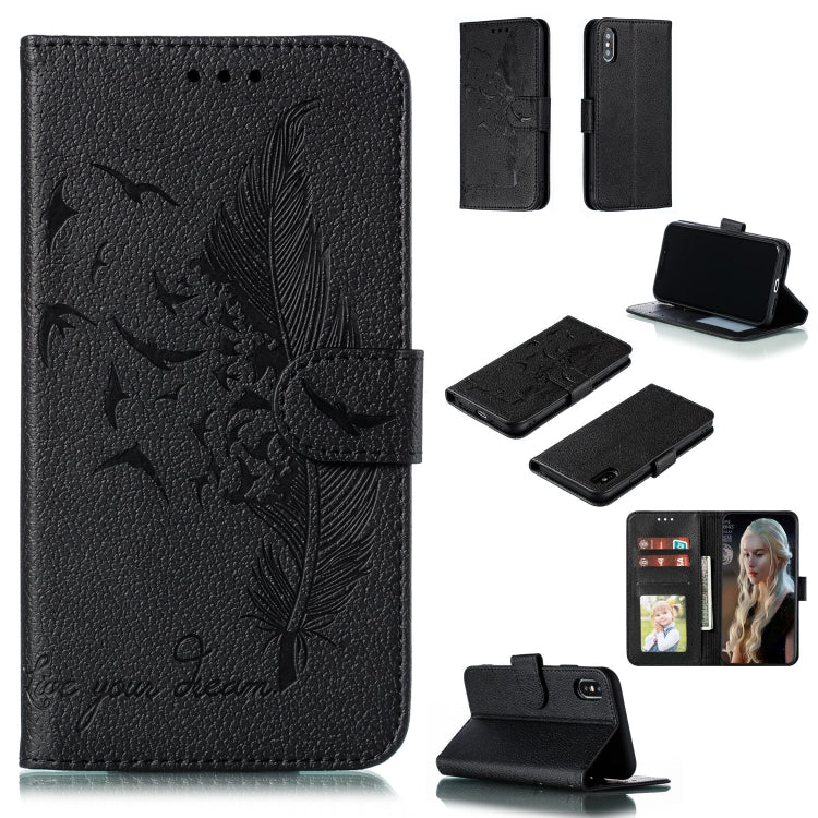 Feather Pattern Litchi Texture Horizontal Flip Leather Case with Wallet & Holder & Card Slots