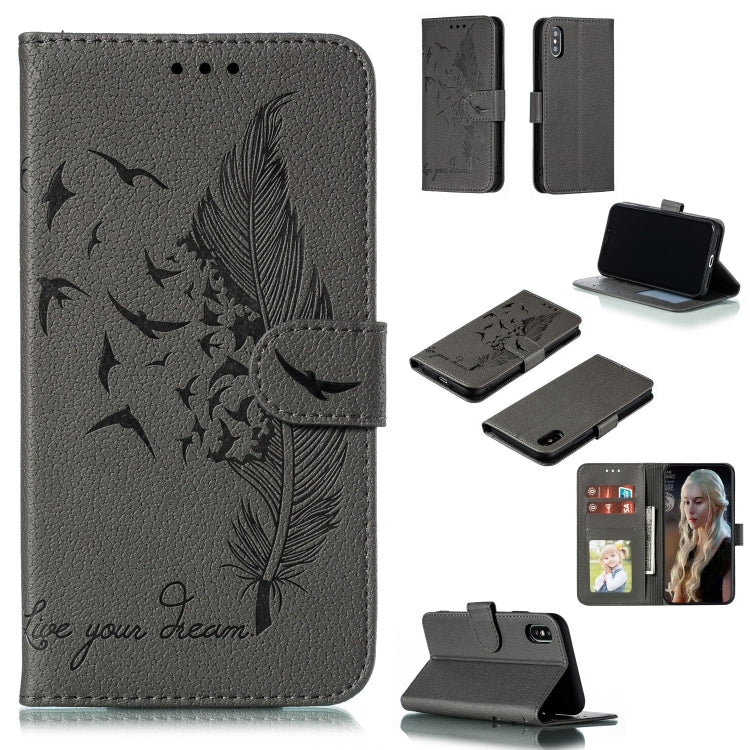 Feather Pattern Litchi Texture Horizontal Flip Leather Case with Wallet & Holder & Card Slots