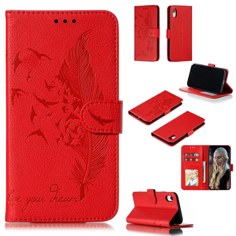 Feather Pattern Litchi Texture Horizontal Flip Leather Case with Wallet & Holder & Card Slots