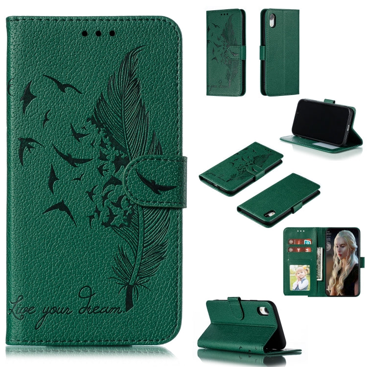 Feather Pattern Litchi Texture Horizontal Flip Leather Case with Wallet & Holder & Card Slots