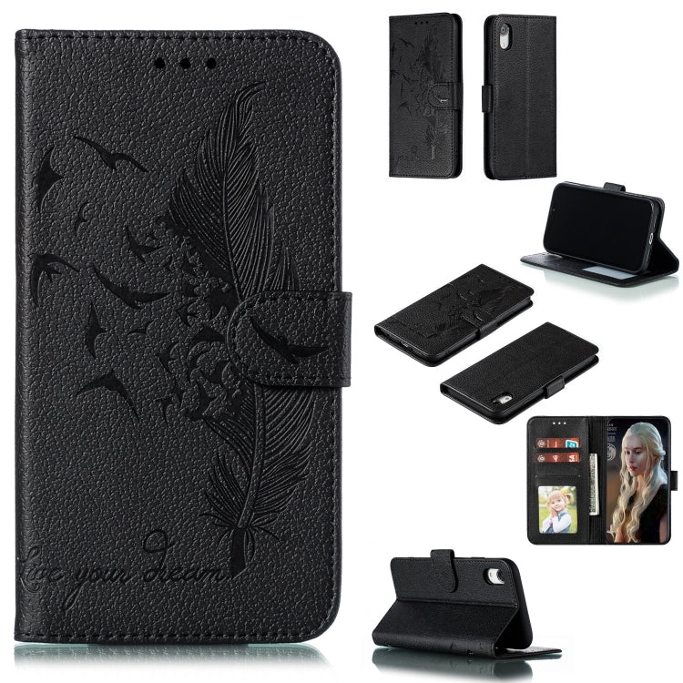 Feather Pattern Litchi Texture Horizontal Flip Leather Case with Wallet & Holder & Card Slots