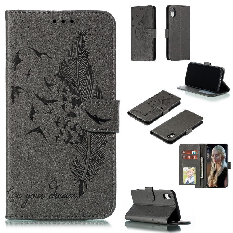 Feather Pattern Litchi Texture Horizontal Flip Leather Case with Wallet & Holder & Card Slots