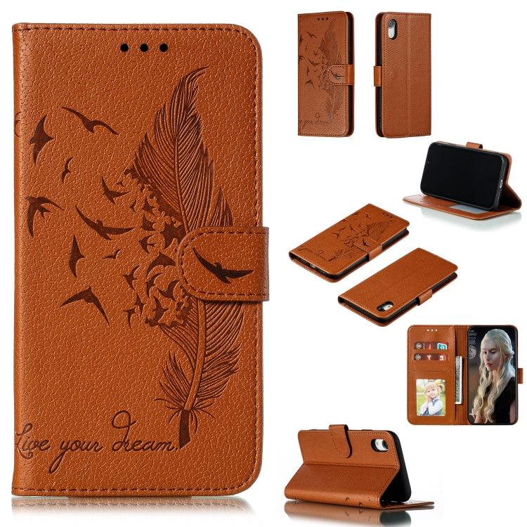 Feather Pattern Litchi Texture Horizontal Flip Leather Case with Wallet & Holder & Card Slots