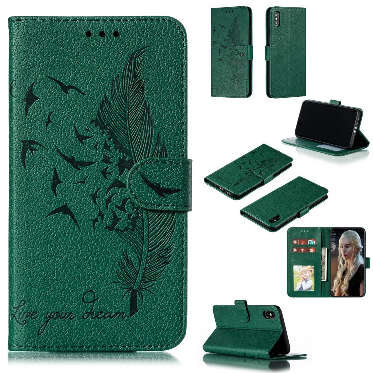 Feather Pattern Litchi Texture Horizontal Flip Leather Case with Wallet & Holder & Card Slots