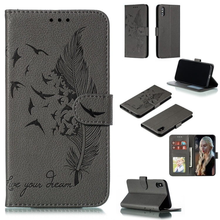 Feather Pattern Litchi Texture Horizontal Flip Leather Case with Wallet & Holder & Card Slots