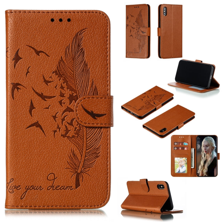 Feather Pattern Litchi Texture Horizontal Flip Leather Case with Wallet & Holder & Card Slots