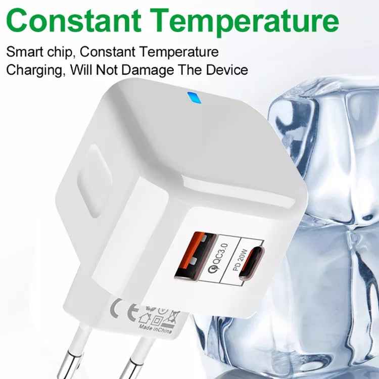 20W PD + QC 3.0 Dual Ports Travel Charger Power Adapter,, US Plug, EU Plug, UK Plug