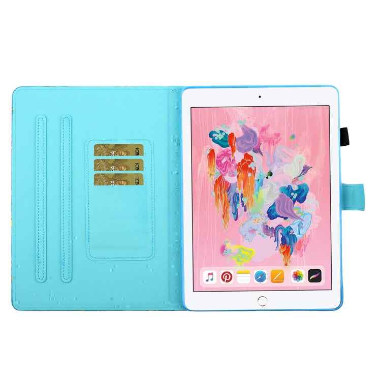 Sewing Thread Horizontal Painted Flat Leather Case with Pen Cover & Anti Skid Strip & Card Slot & Holder & Sleep / Wake-up Function, For iPad Air 2, For iPad 9.7 (2018) / (2017), For iPad Air 2022 / 2020 10.9
