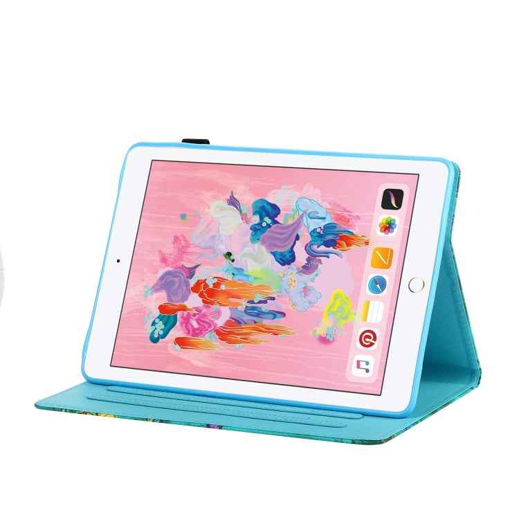 Sewing Thread Horizontal Painted Flat Leather Case with Pen Cover & Anti Skid Strip & Card Slot & Holder & Sleep / Wake-up Function, For iPad Air 2, For iPad 9.7 (2018) / (2017), For iPad Air 2022 / 2020 10.9