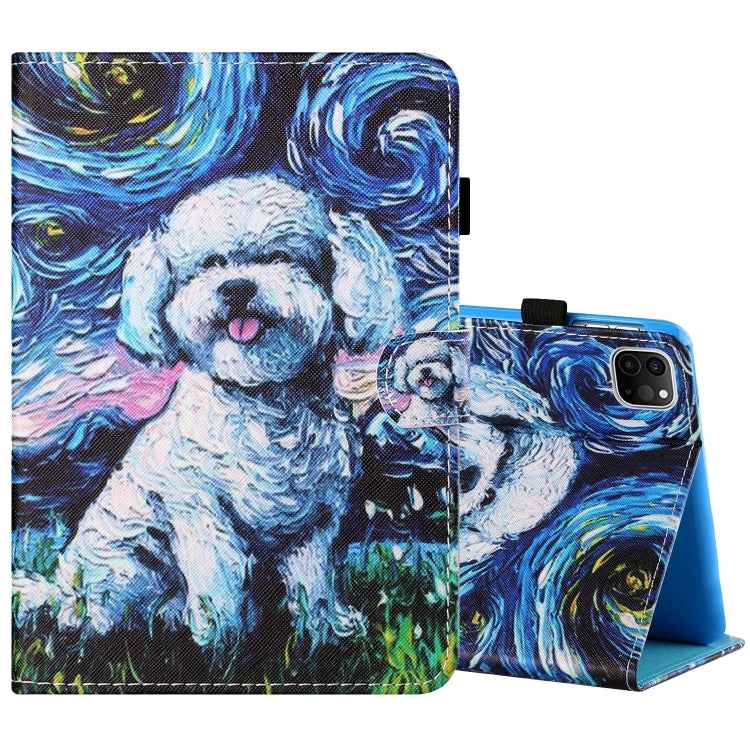Sewing Thread Horizontal Painted Flat Leather Case with Pen Cover & Anti Skid Strip & Card Slot & Holder & Sleep / Wake-up Function, For iPad Air 2, For iPad 9.7 (2018) / (2017), For iPad Air 2022 / 2020 10.9