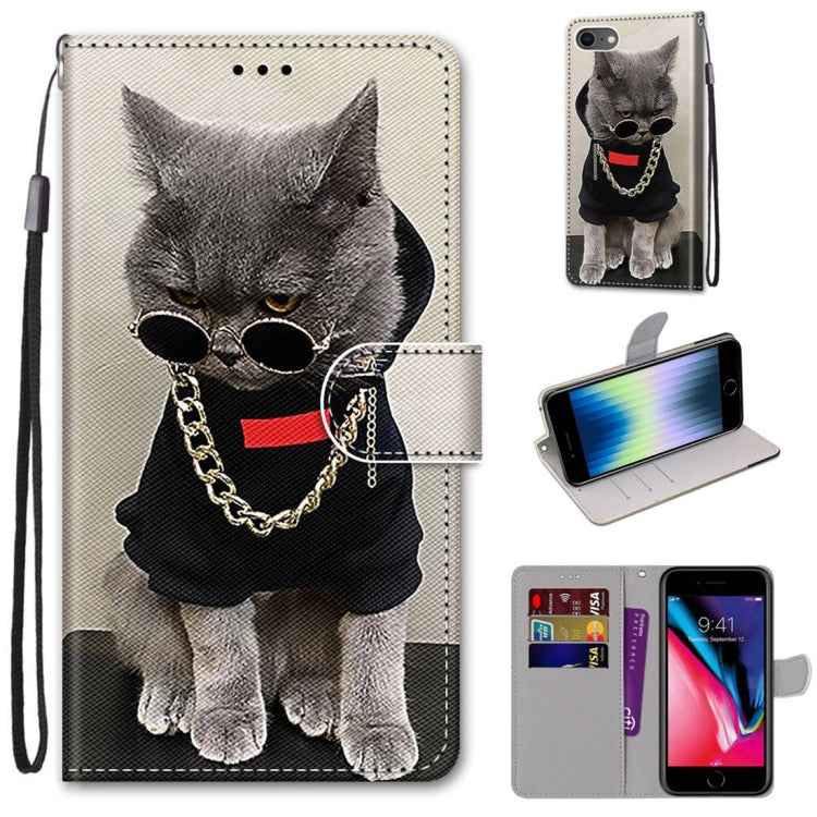 Coloured Drawing Cross Texture Horizontal Flip PU Leather Case with Holder & Card Slots & Wallet & Lanyard, For iPhone 6 / 6s, For iPhone SE 2022 / SE 2020 / 8 / 7