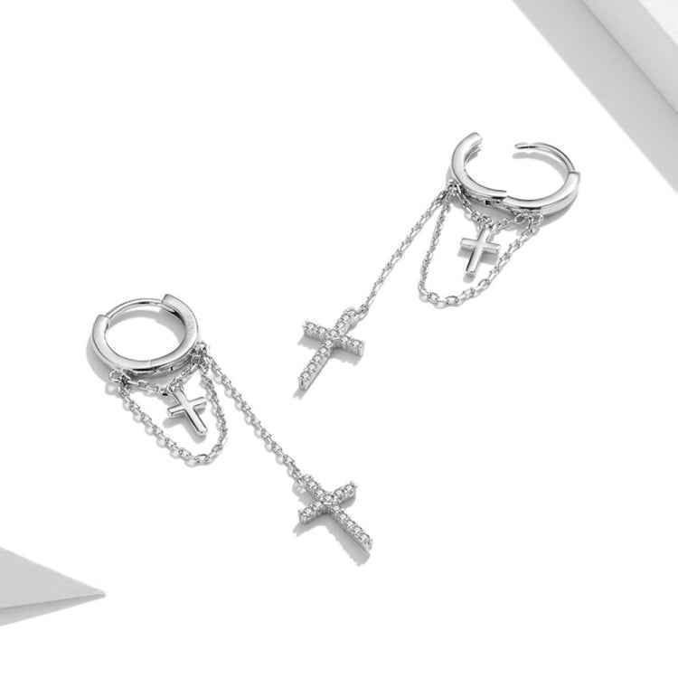 S925 Sterling Silver Long Tassel Shining Cross Women Earrings