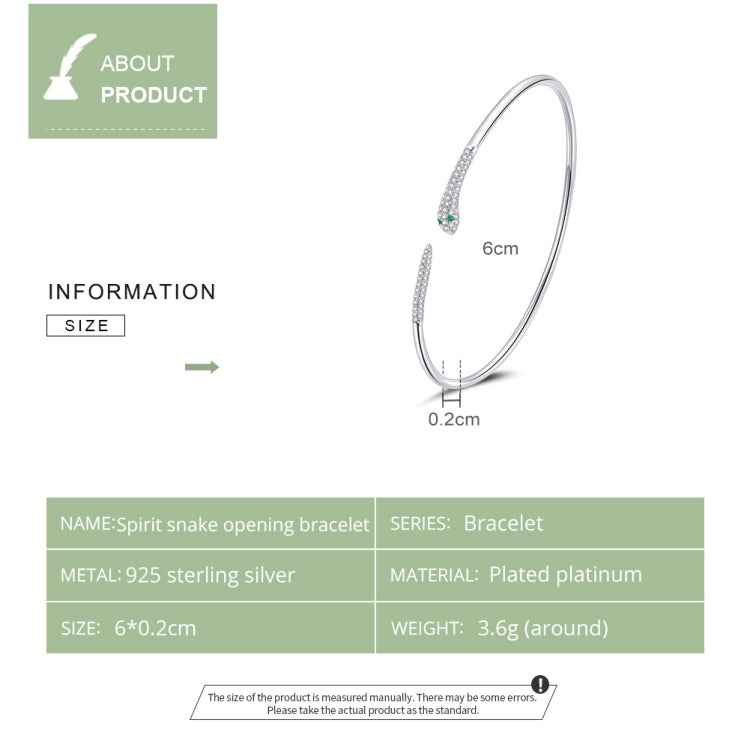 S925 Sterling Silver Snake Open Bracelet Women Jewelry, Snake