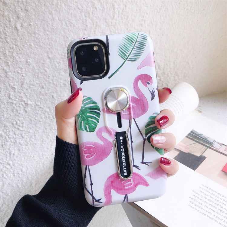 Flamingo Painting Shockproof Multi-functional Invisible Ring Holder Protective Case with Vehicle Magnetic Sheet