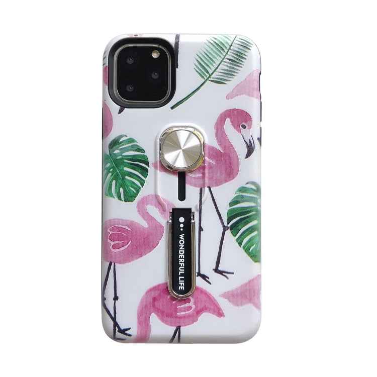 Flamingo Painting Shockproof Multi-functional Invisible Ring Holder Protective Case with Vehicle Magnetic Sheet