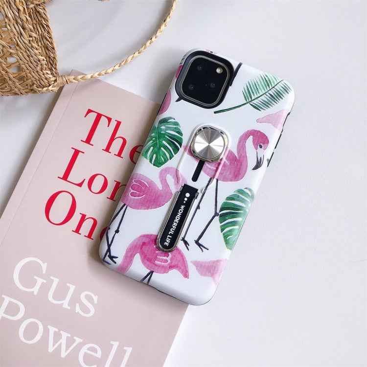 Flamingo Painting Shockproof Multi-functional Invisible Ring Holder Protective Case with Vehicle Magnetic Sheet