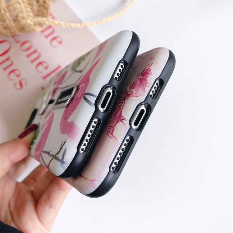 Flamingo Painting Shockproof Multi-functional Invisible Ring Holder Protective Case with Vehicle Magnetic Sheet