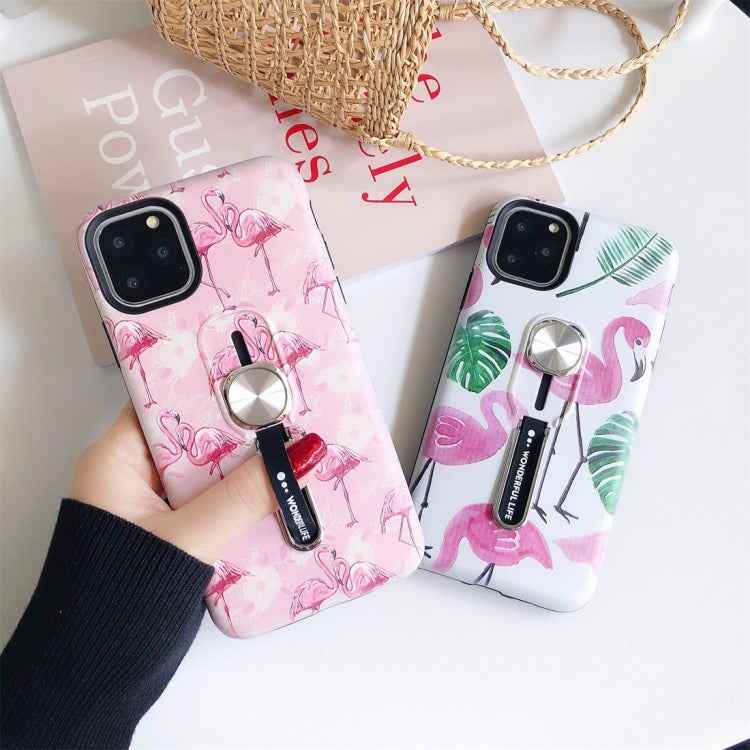 Flamingo Painting Shockproof Multi-functional Invisible Ring Holder Protective Case with Vehicle Magnetic Sheet